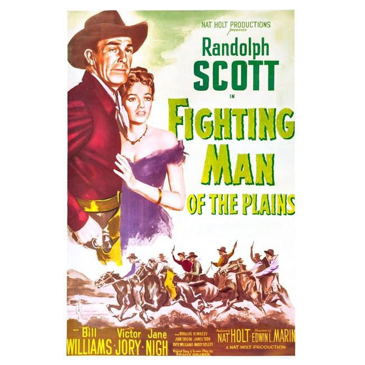 Fighting Man of the Plains movie poster print featuring Randolph Scott and Jane Nigh from 1949.