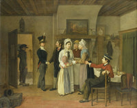 The Soldier's Farewell art print by Charles Van Beveren depicting a soldier saying goodbye to his family.
