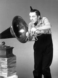 Martin Short playing triangle into a gramophone photo print