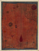 Fruits on Red art print by Paul Klee featuring colorful fruits on a red background.