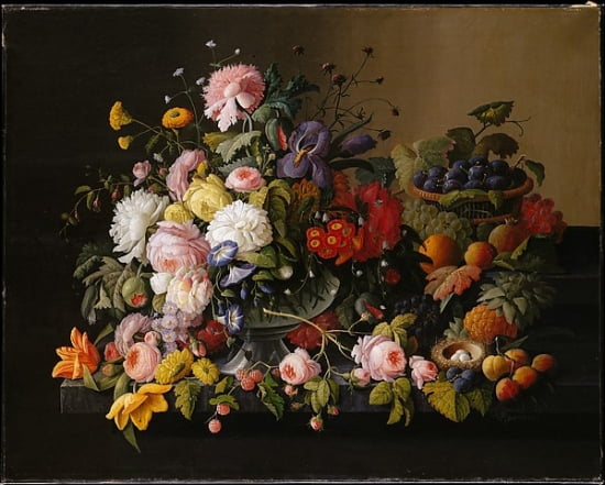 Still Life with Flowers and Fruit Poster Print by Severin Roesen