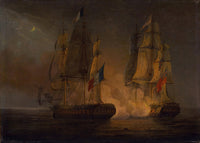 Engagement between HMS Amelia and French frigate l'Arethuse 1813 poster print.