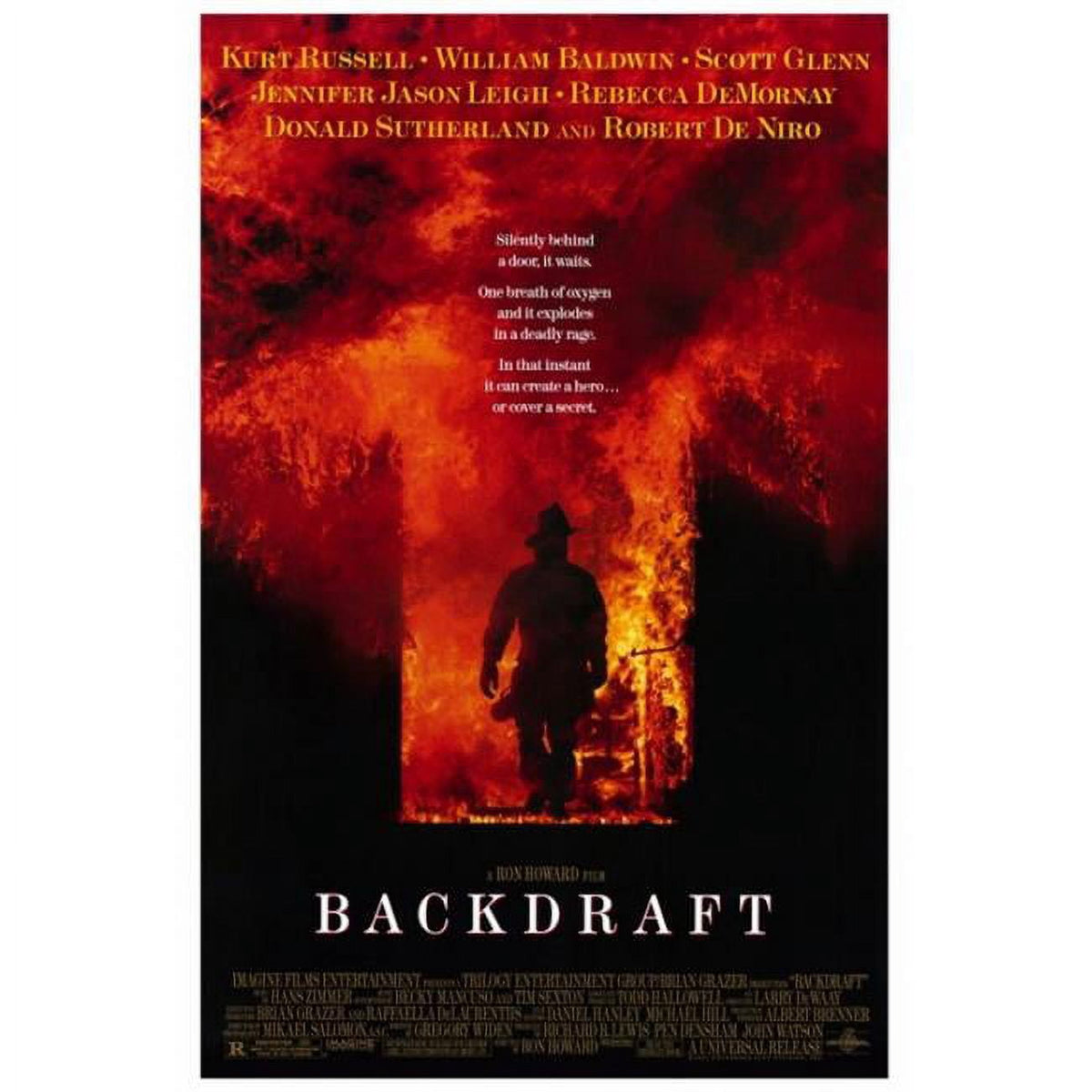 Backdraft movie poster print 27x40 featuring thrilling firefighting imagery.