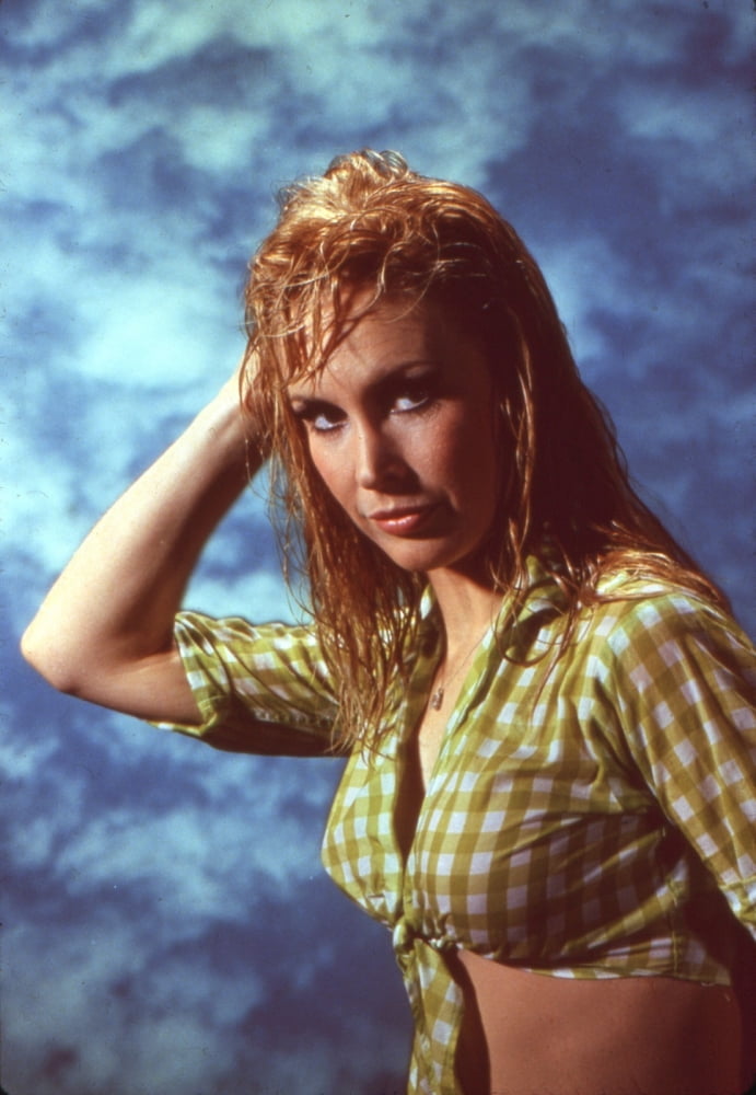 Barbara Eden wearing a yellow checkered shirt photo print.