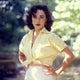 Elizabeth Taylor photo print in yellow checkered tied top