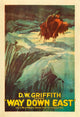 Way Down East movie poster featuring Richard Barthelmess and Lillian Gish, 1920 classic film artwork.