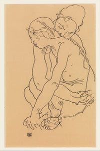 Two Women Embracing Art Print by Egon Schiele in 8x10 size.