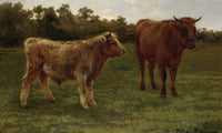 Two Cows Grazing Poster Print by Rosa Bonheur - Beautiful pastoral art.