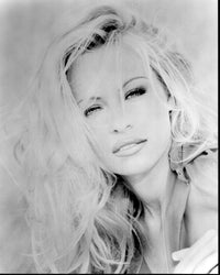 Close-up black and white photo print of Pamela Anderson