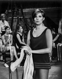 Barbra Streisand elegant portrait in black dress holding towel photo print.