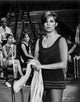Barbra Streisand elegant portrait in black dress holding towel photo print.