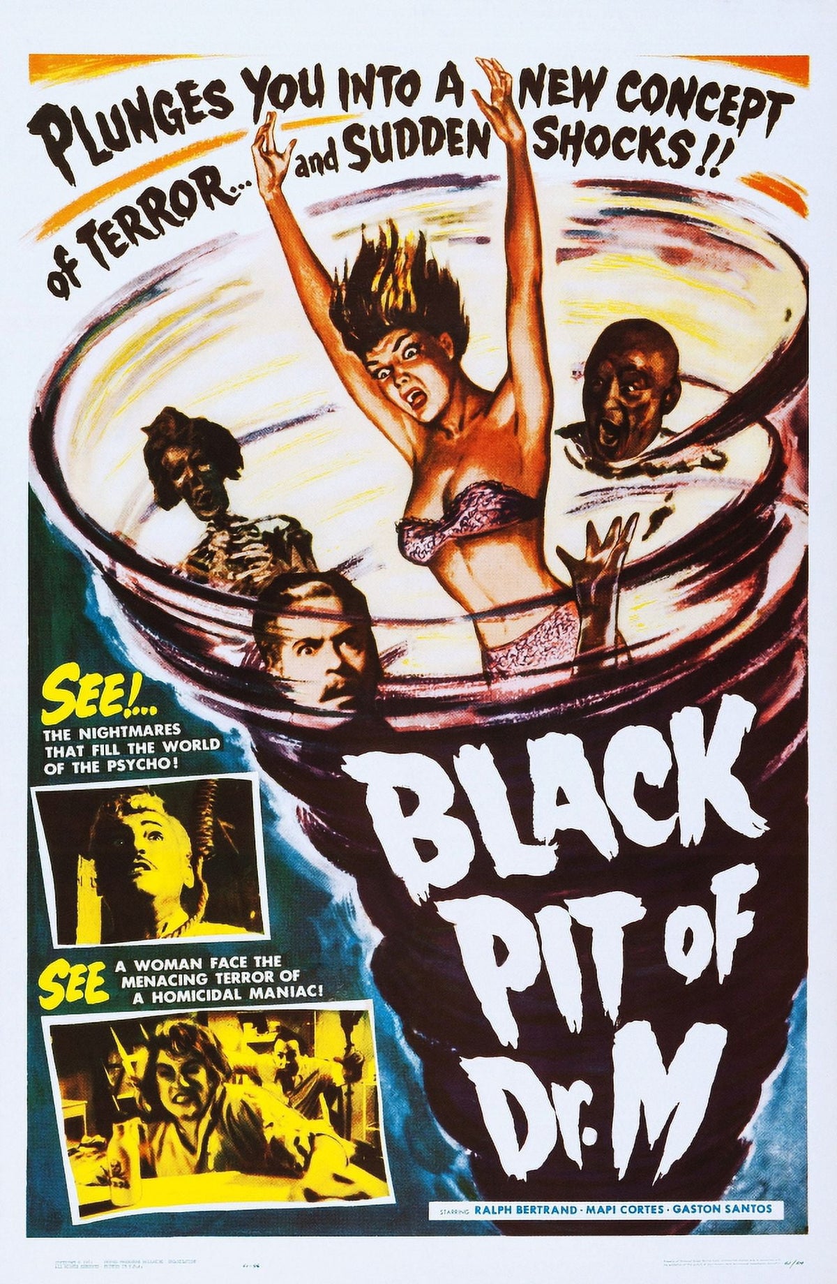 The Black Pit of Dr. M 1959 movie poster featuring a mysterious scene.