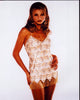 Cameron Diaz photo print in white and gold dress, elegant and glamorous.
