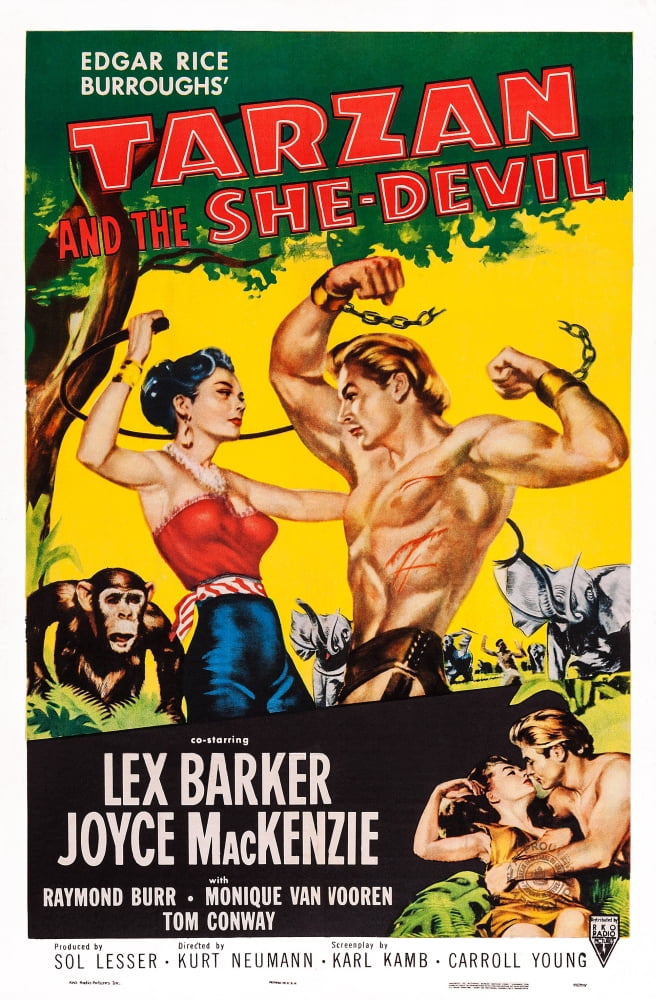 Tarzan and the She-Devil movie masterprint poster featuring Monique Van Vooren, Lex Barker, and Joyce Mackenzie.