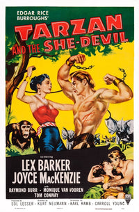 Tarzan and the She-Devil movie masterprint poster featuring Monique Van Vooren, Lex Barker, and Joyce Mackenzie.