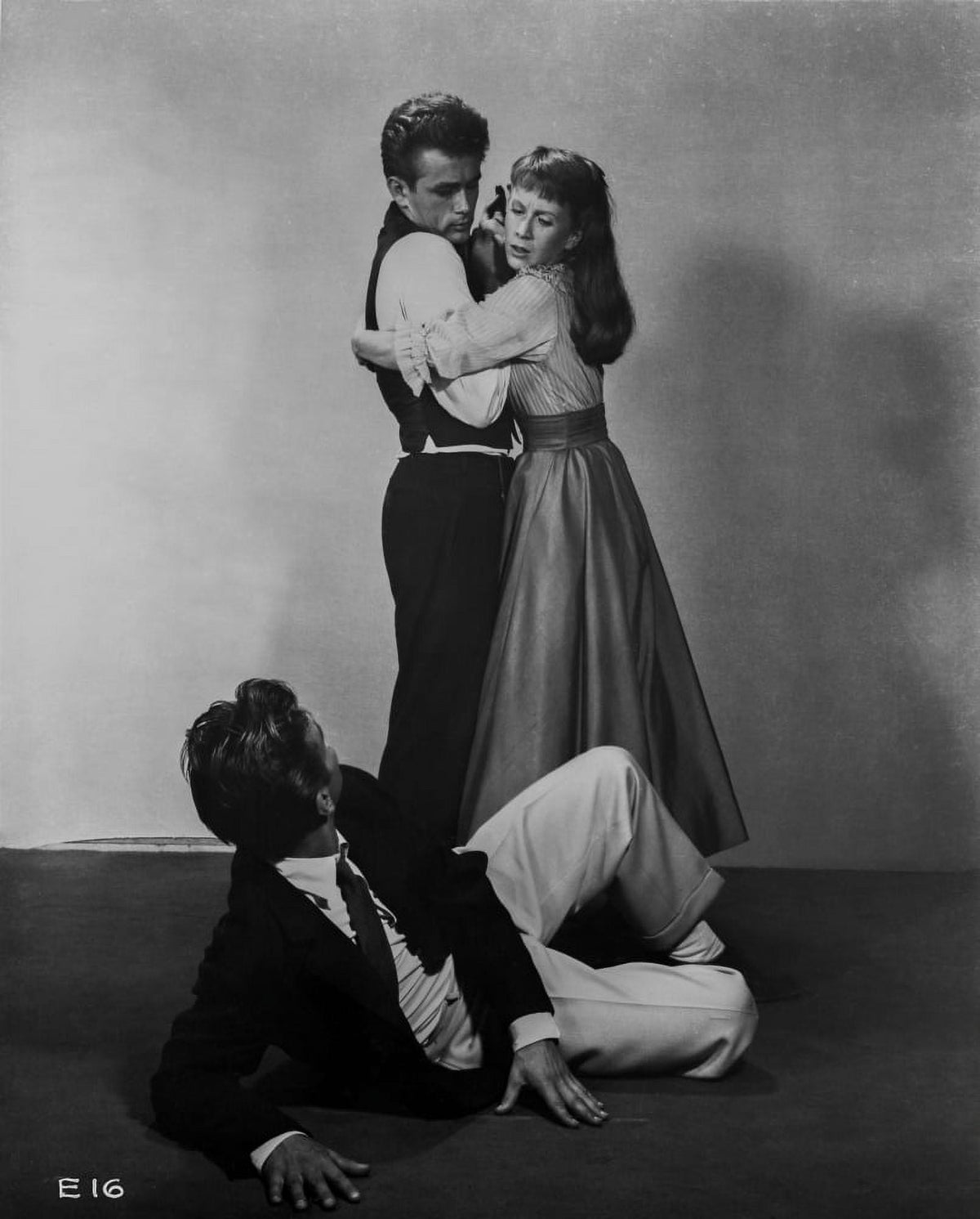 James Dean East of Eden photo print in black vest and white long sleeve shirt.