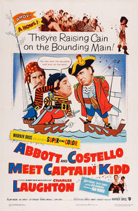 Meet Captain Kidd movie poster featuring Bud Abbott, Lou Costello, and Charles Laughton from the 1952 film.