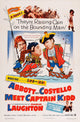 Meet Captain Kidd movie poster featuring Bud Abbott, Lou Costello, and Charles Laughton from the 1952 film.