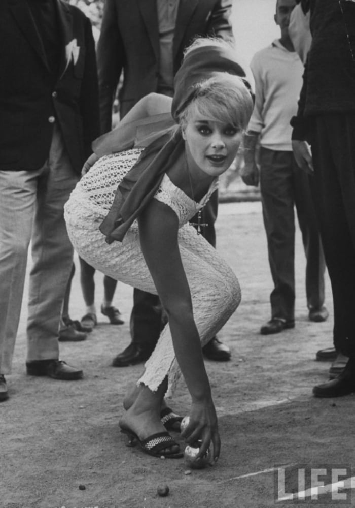 Elke Sommer Picking Up Ball Photo Print - Art Print