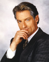 Perry King tuxedo portrait photo print on white background.