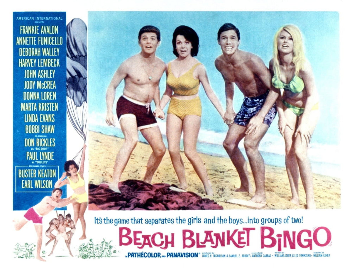 Beach Blanket Bingo movie poster print featuring Frankie Avalon and Annette Funicello, 1965 classic film