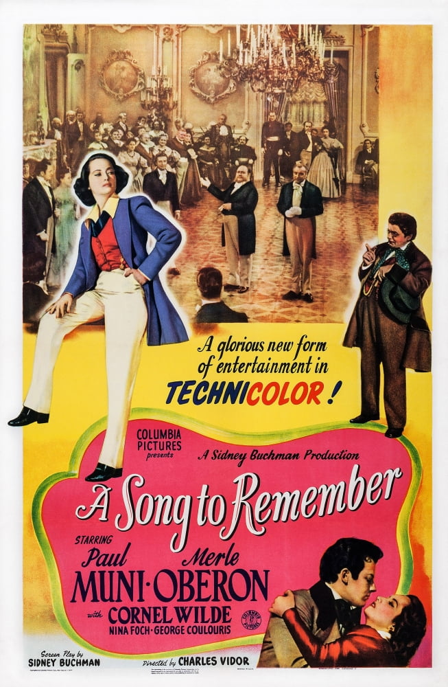 A Song To Remember Us movie poster featuring Paul Muni, Cornel Wilde, and Merle Oberon.
