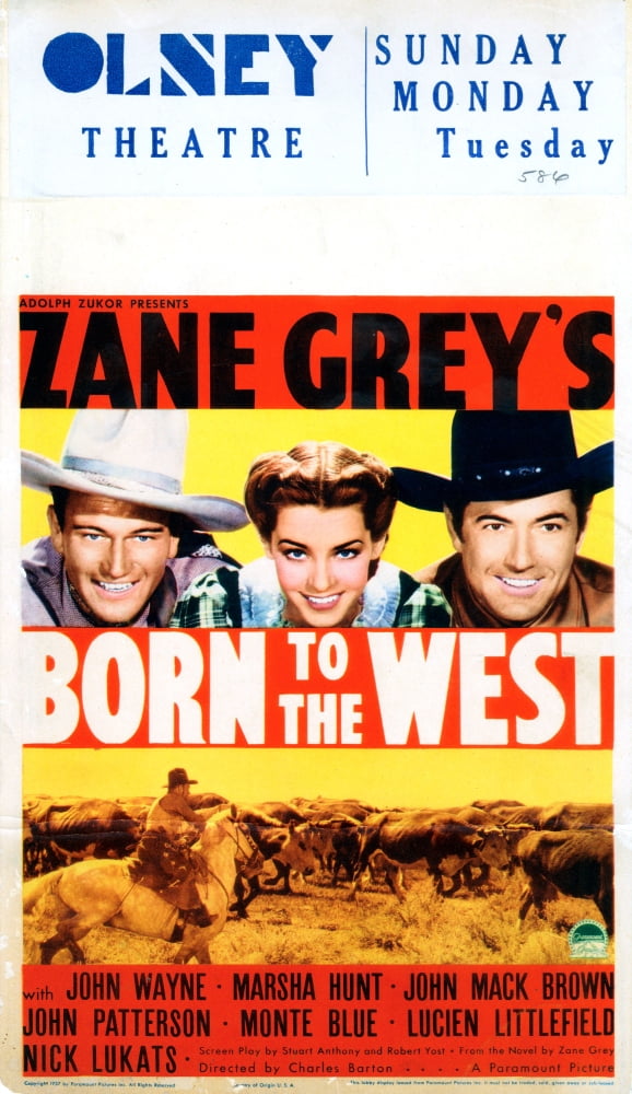 Born to the West movie poster print featuring John Wayne, Marsha Hunt, and Johnny Mack Brown from the 1937 film.