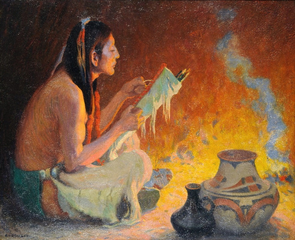 The Quiver Maker art print by Eanger Irving Couse showcasing vibrant colors and intricate details.