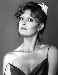 Susan Sarandon in elegant black dress with necklace photo print