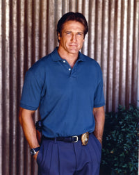 Barry Van Dyke posed in blue polo shirt and jeans photo print