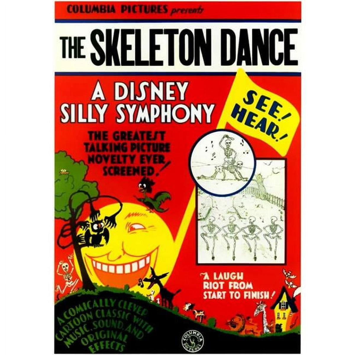 The Skeleton Dance movie poster 11x17 print, featuring whimsical dancing skeletons.