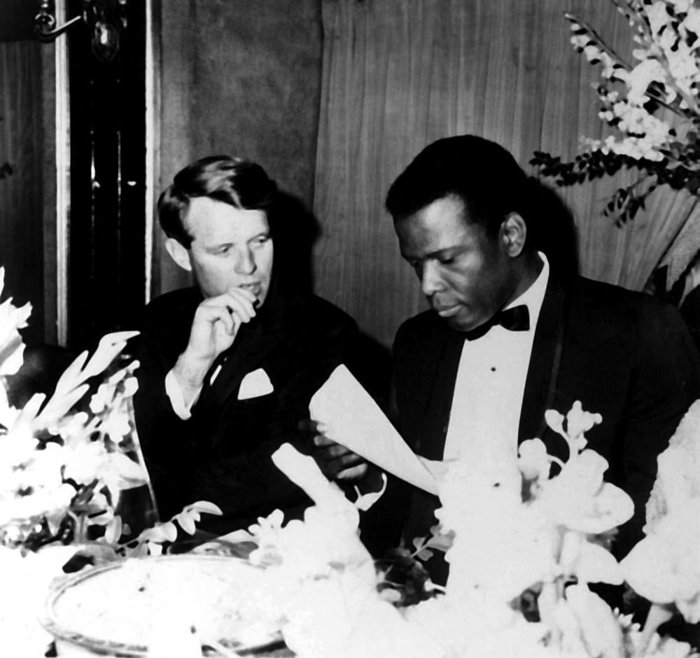 Robert Kennedy and Sidney Poitier iconic photo print, available in multiple sizes.