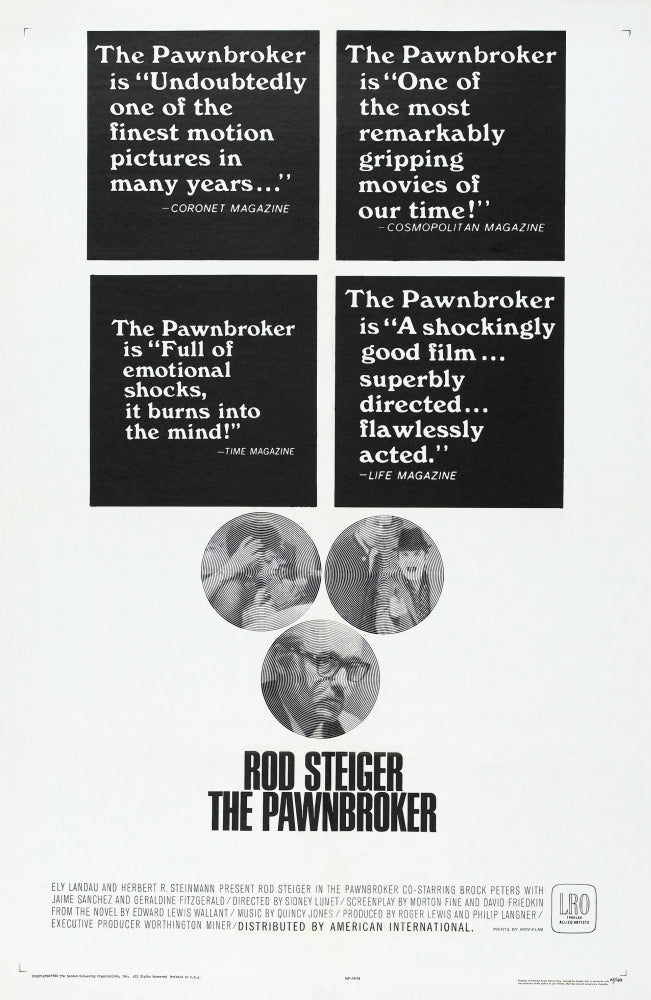 The Pawnbroker Movie Poster Print featuring Rod Steiger, 1964, 11x17.