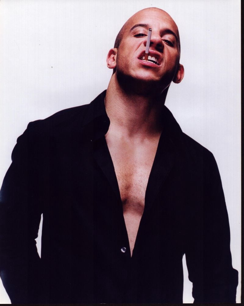 Vin Diesel in unbuttoned black shirt photo print, stylish and captivating.