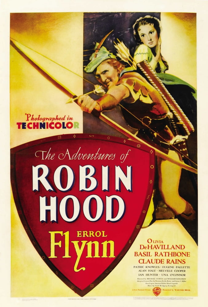 The Adventures of Robin Hood movie poster print featuring Errol Flynn and Olivia De Havilland