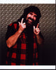 Mick Foley in red plaid shirt photo print against metal wall