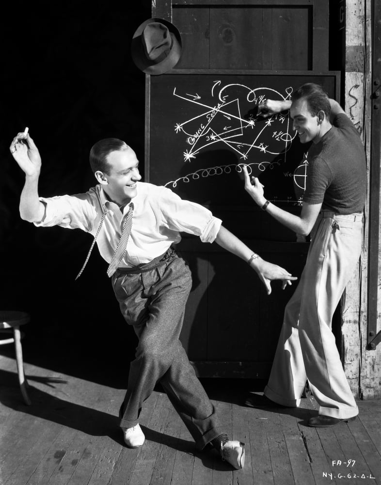 Fred Astaire dancing in a white shirt black and white portrait photo print.