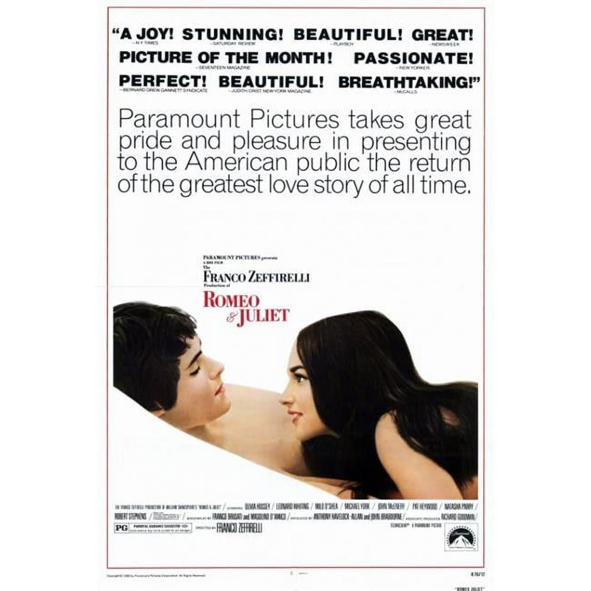 Romeo & Juliet Movie Poster Print 27x40 - Classic Romance Art