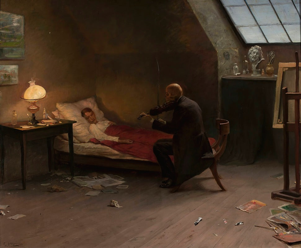 Artist's Death: The Last Friend Poster Print by Zygmunt Andrychewicz, 1901 artwork, available in multiple sizes.
