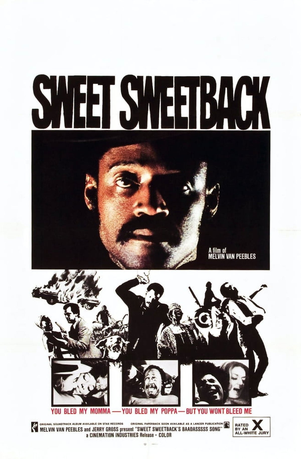 Sweet Sweetback's Badass Song movie poster featuring Melvin Van Peebles artwork.