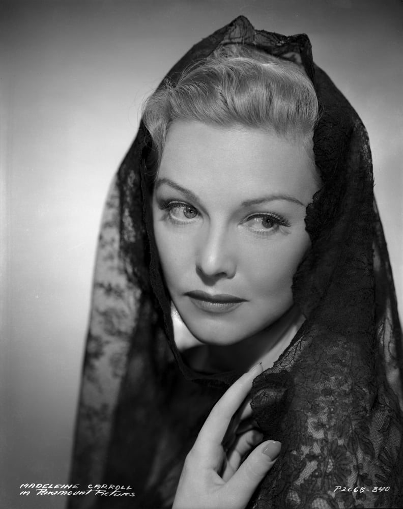 Madeleine Carroll photo print in black dress with veil