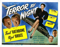 Terror movie poster print featuring Basil Rathbone and Nigel Bruce, vintage film art.