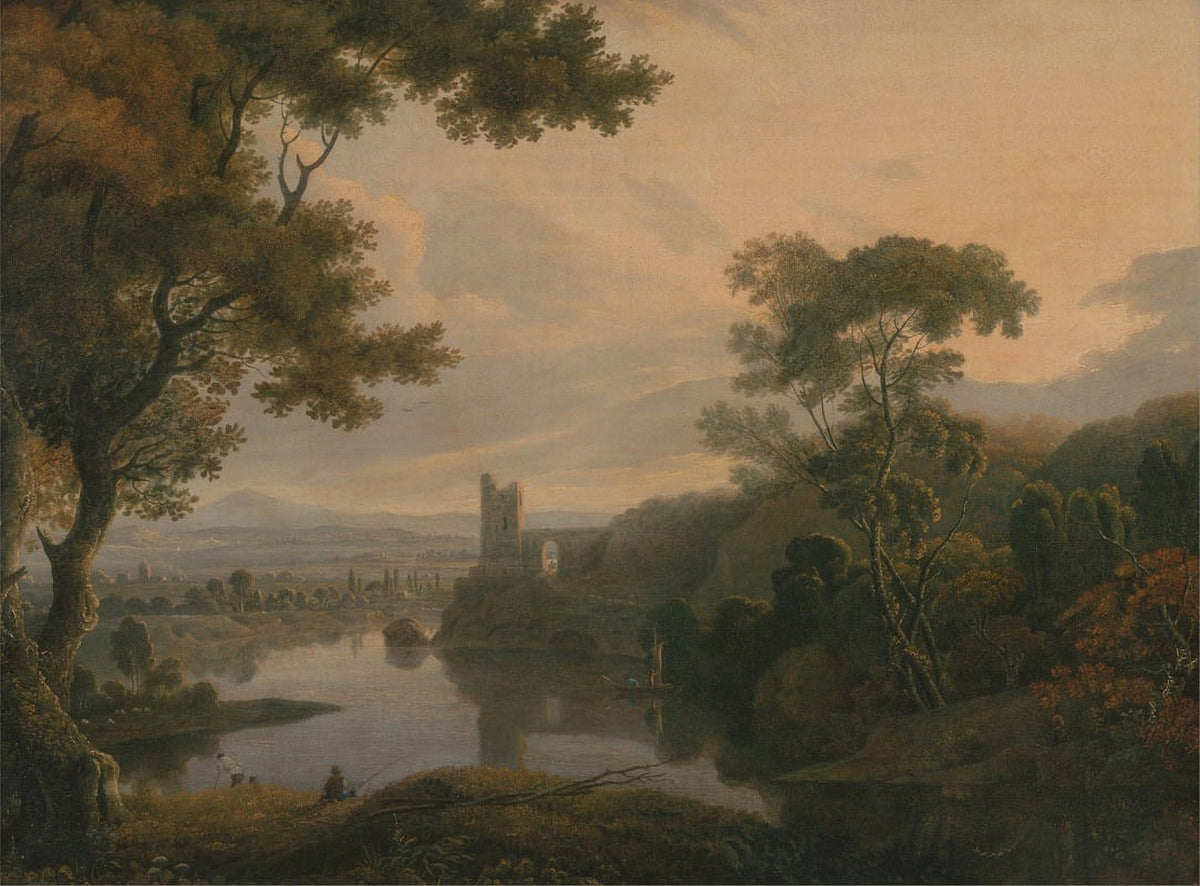 River Landscape art poster print by George Barret, showcasing a serene river scene.