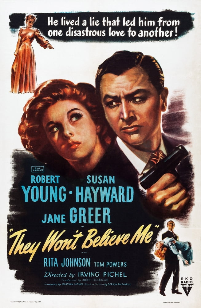 They Won't Believe Me movie masterprint poster featuring Susan Hayward and Robert Young.