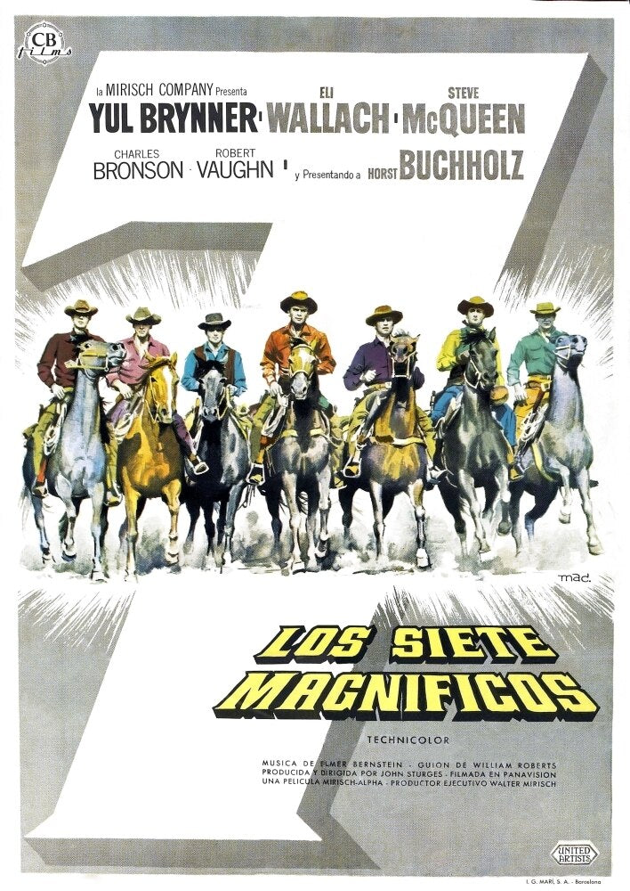 The Magnificent Seven movie poster print featuring Steve McQueen and cast