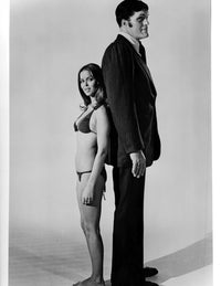 Barbara Bach in Bikini and Richard Kiel in Suit Black and White Photo Print from The Spy Who Loved Me