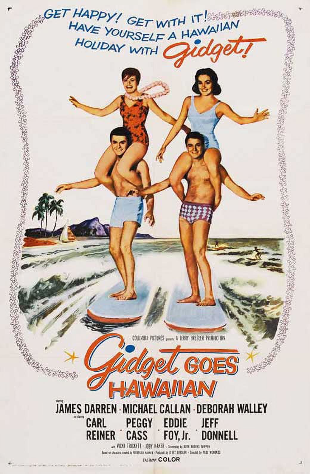 Gidget Goes Hawaiian Movie Poster 11x17 featuring vibrant surf culture imagery.