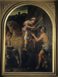 St. Martin and the Beggar art poster print, vibrant colors and intricate details.