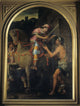 St. Martin and the Beggar art poster print, vibrant colors and intricate details.
