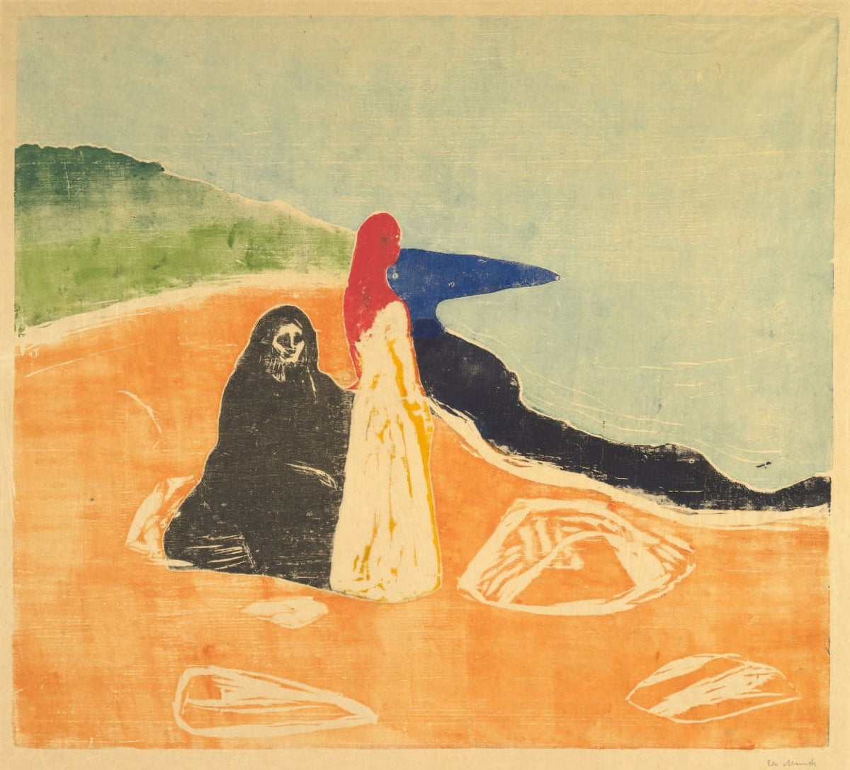 Fine art print of Two Women on the Shore, available in multiple sizes.
